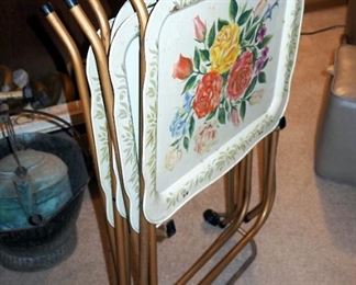 Vintage Tin TV Trays, Qty 4, Includes Stand
