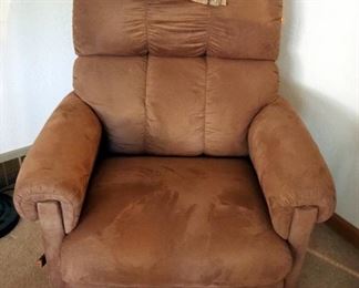 Lazy Boy Upholstered Rocking Recliner, 38" x 32" x 35" And Upholstered Ottoman, 12" x 14" x 14"