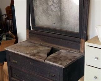 Antique Solid Wood 3 Drawer Dresser, With Pivoting Mirror