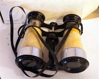 Antique Opera Glasses, With Mother Of Pearl Inlay, And Adjustable Focus Filed Binoculars