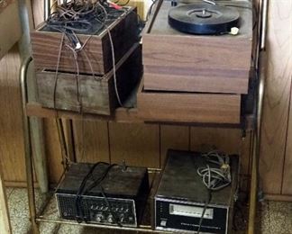 De Jay Stereo Phonic Music System, Model SP-476, Includes Turn Table, Speakers, Craig 8 Track Player, Realistic Scanner Receiver, And Rolling Cart