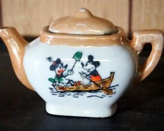 Miniature Porcelain Mickey Mouse Tea Set, Including Cups, Saucers, Cream And Sugar, And Teapot