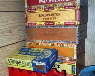 Cigar Boxes, Qty 5, Glass And Metal Ashtrays, Matchbooks, The Camel Cooler