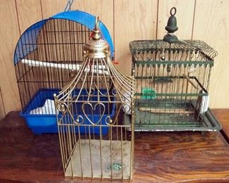 Vintage Metal Framed Decorative Birdcage, 16.5" x 11.5" x 9.5", Connection Cage, 15" x 12" x 9", And Brass Toned Decorative Bird Cage