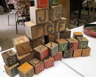 Antique Wood Letter Blocks, Small And Large, Qty 28