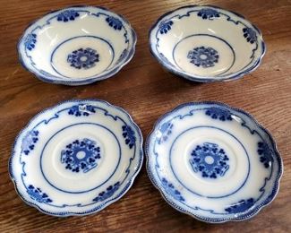 W.H Grindle Of Staffordshire Lorne Flow Blue 7" Bowls, Qty 2, And 7" Saucers, Qty 2