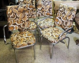 Retro Metal Framed Dining Chairs With Upholstered Seats And Backs, 2 With Arms, 35" x 23" x 20"