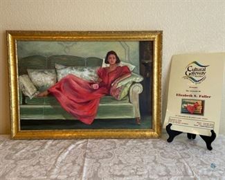 WOMAN IN RED DRESS ON SOFA PAINTING