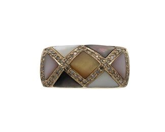 Inlay Mother Pearl Diamond 14k Gold Ring