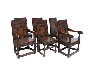 Lot of Six Heavily Carved Dutch Chairs
