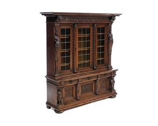 Heavily Carved Dutch Glazed Bookcase