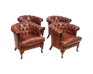 Set of 4 Chesterfield Leather Lounge Chairs