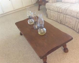 Retro style coffee table, vintage kerosene lanterns