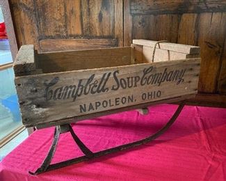 Vintage Campbell Soup Company (Napoleon, Ohio) Wood Box converted into Child Sled