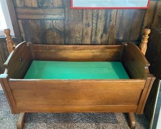 Antique Wood Baby Cradle w/ mattress 
