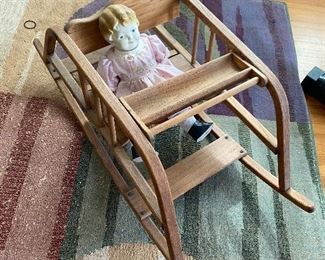 Antique Wood Baby Seat/Rocker, Antique Doll