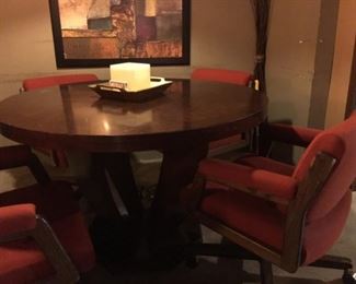 Set of 4 upholstered game table chairs on casters