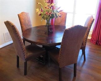 Round dining table, dining chairs