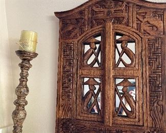 2 African mirrors carved wood