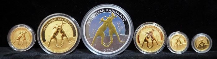 2010 Australian Kangaroo Prestige Set, Includes 1 oz Gold, 1/2 oz Gold, 1/4 oz Gold, 1/10 oz Gold, 1/20 oz Gold, And 1 oz Silver Coins