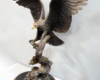 Steve Retzlaff (20th/21st Century) "Freedom", 1986 Limited Edition Precious Metal Sculpture, 691 Troy Ounce .999 Pure Silver Eagle, Bronze Branch, Marble And Walnut Base, #33/50, 34" High