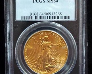 1915 S St. Gaudens Double Eagle $20 Gold Coin, Certified PCGS, Graded MS64