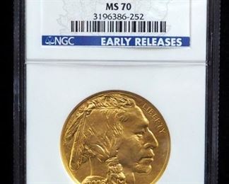 2008 American Buffalo $50 Gold Coin, .9999 Fine, Early Release, Certified By NGC, Graded MS70