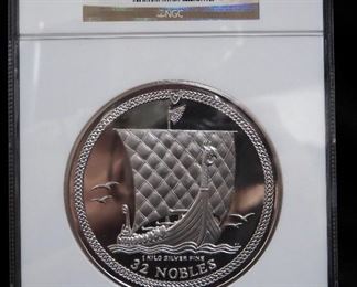2010 Isle Of Man 32 Nobles 1 Kilo Fine Silver Coin, Certified By NGS, Graded PF 70 Ultra Cameo, Numbered 114/500, With COA
