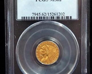 1913 Indian Head Eagle $2-1/2 Gold Coin, Certified By PCGS, Graded MS62