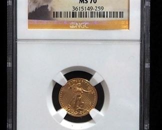 2012 American Eagle $5 Gold Coin, First Releases, Certified By NGC, Graded MS70