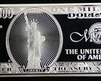 2008 "One Million Dollars Note" .999 Fine Silver, Approx 4 Troy Ounces