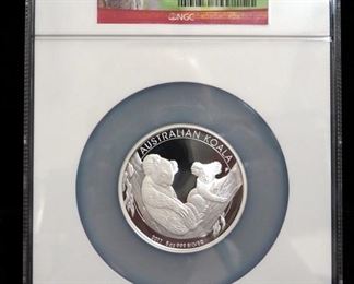 2011 P Australia Koala $8 Silver Coin, 5 oz .999 Silver, First Year Of Issue, Certified By NGC, Graded PF69 Ultra Cameo, With COA