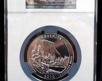 2010 5 oz Silver 25 Cent Yosemite Coin, Early Releases, Certified By NGC, Gem Uncirculated