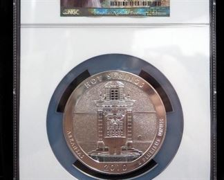 2010 5 oz Silver 25 Cent Hot Springs Coin, Early Releases, Certified By NGC, Graded MS 69