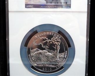 2010 5 oz Silver 25 Cent Yellowstone Coin, Early Releases, Certified By NGC, Gem Uncirculated