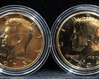 1973 And 1974 Gold Plated Kennedy Half Dollars