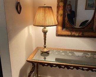 Solid metal lamp, metal sofa table and mirror 