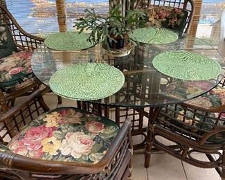 Wicker and glass dining set