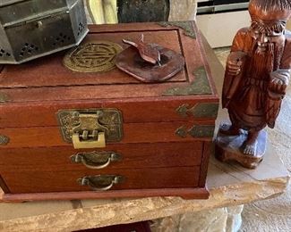 Oriental keep safe box and statue