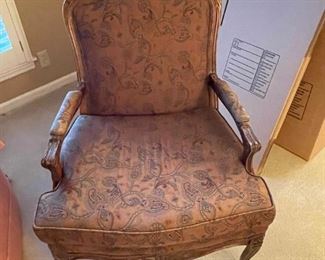 Bronze paisley print chair with wooden legs and armrests. $250/obo. You can submit an offer by text (615-854-8535) or email (nashville@entrustedestatesales.com). If we do not get the full asking price by December 4th, the person with the highest bid will be contacted to purchase.