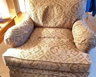 Gold damask accent chair. Available for presale. $250/obo. ou can submit an offer by text (615-854-8535) or email (nashville@entrustedestatesales.com). If we do not get the full asking price by December 4th, the person with the highest bid will be contacted to purchase.