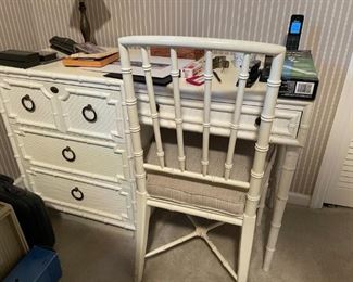 Vintage Antique White desk and chair (has matching dresser and wall mirror-- see following pictures). Available for presale. $280/obo for desk and chair. You can submit an offer by text (615-854-8535) or email (nashville@entrustedestatesales.com). If we do not get the full asking price by December 4th, the person with the highest bid will be contacted to purchase.