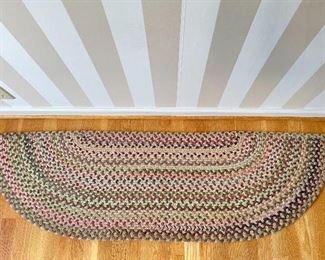 Available for presale. 57” x 17 3/4” Capel half oval braided rug. Crafted with 100% wool surface yarns that are soil resistant. Made in North Carolina. $175/obo. You can submit an offer by text (615-854-8535) or email (nashville@entrustedestatesales.com). If we do not get the full asking price by December 4th, the person with the highest bid will be contacted to purchase.