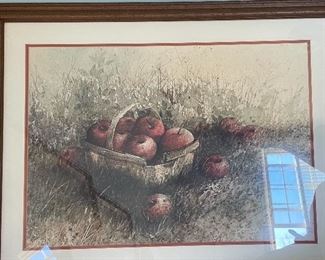 Large, framed apple scene print art