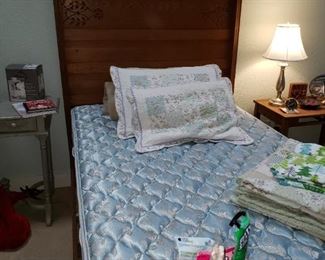 Antique Double Headboard with Double Mattress. Lots of Linens. 