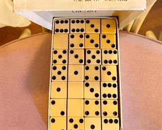 Vintage Puremco Ivory Butterscotch Marblelike Double Six Dominoes, Extra Thick.