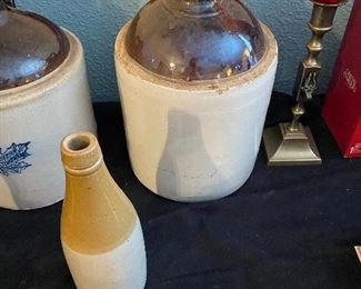 Primitive Stoneware Bottle & Crock