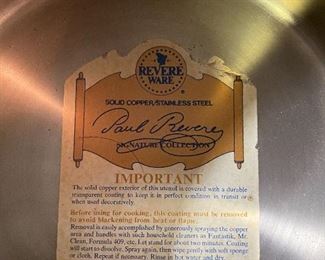 Additional photo of label on cookware, Never Used