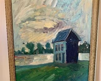 $150 Blue House on the Lake 22" H x 18.5" W. 