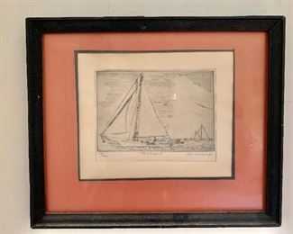 $125 "The Skipjack" signed etching.  10" H x 12" W. 